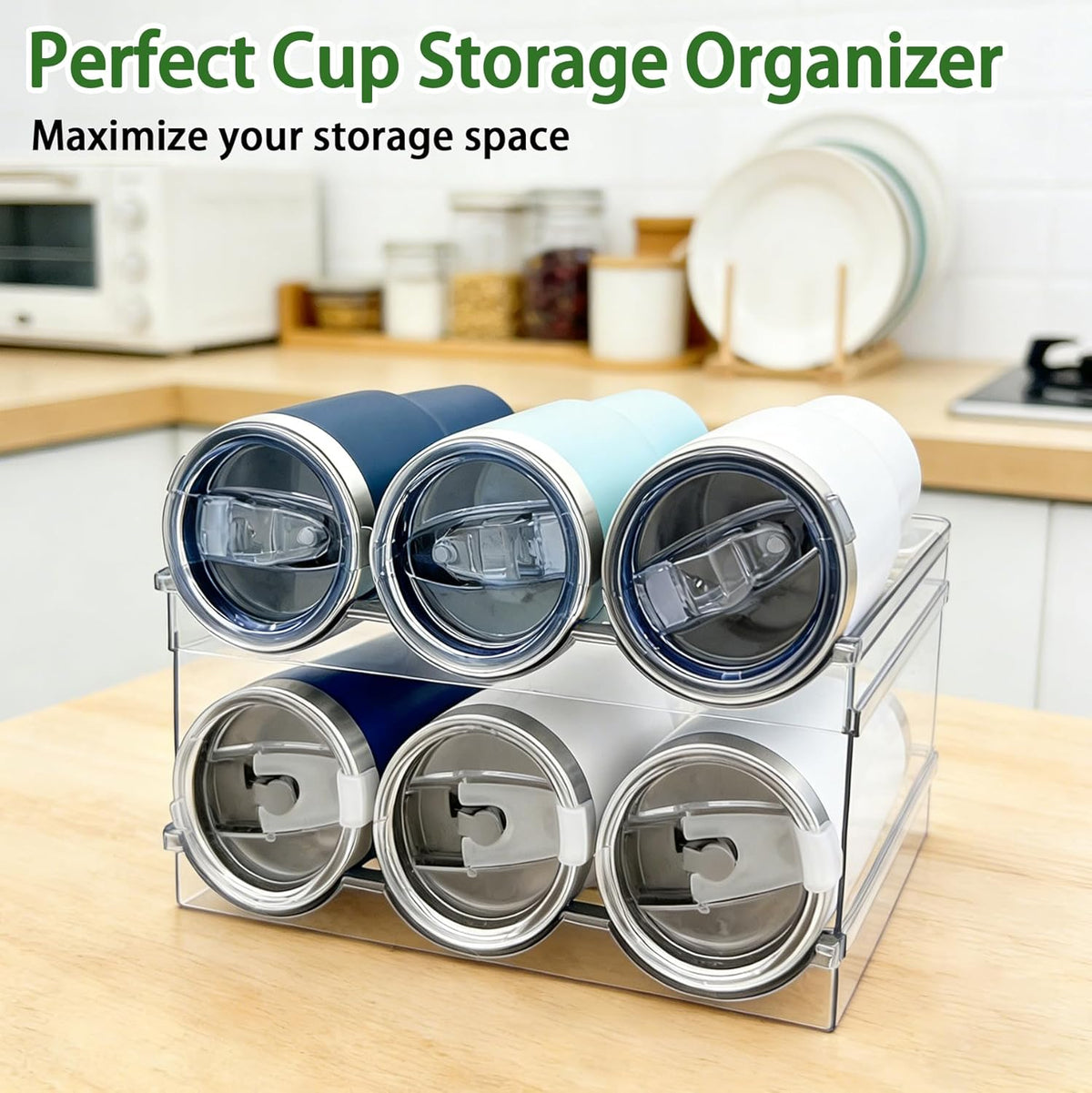2 Pack Water Bottle Organizer, Stackable Kitchen Pantry Storage Shelf, Plastic Water Bottle Holder for Cabinet and Fridge Organization