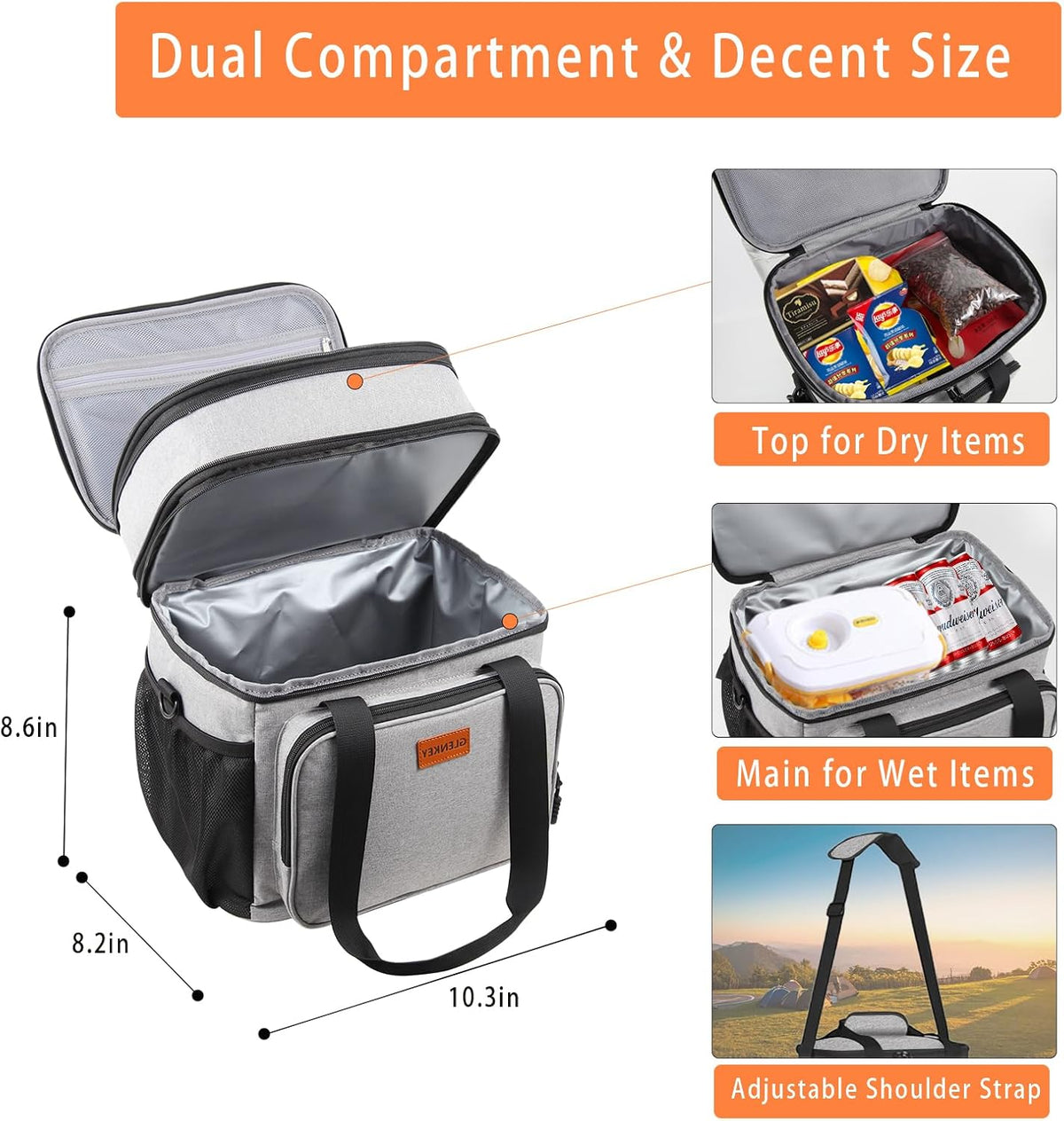 Expandable Lunch Box Insulated Leakproof Cooler Bag Work Outdoor