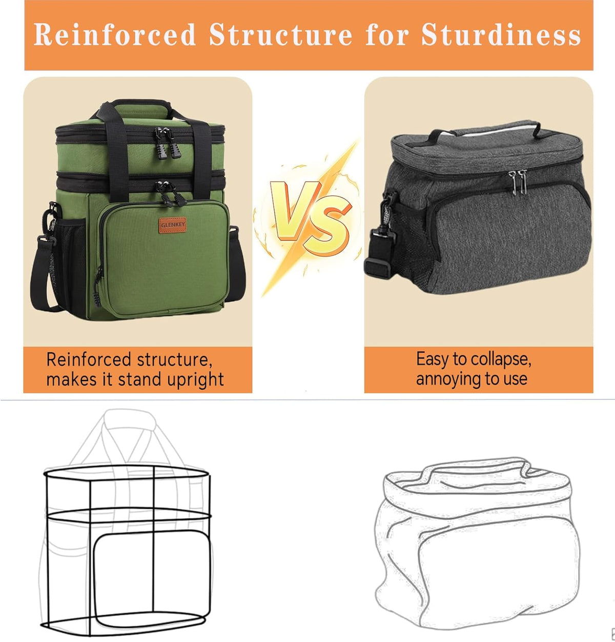 Expandable Lunch Box Insulated Leakproof Cooler Bag Work Outdoor