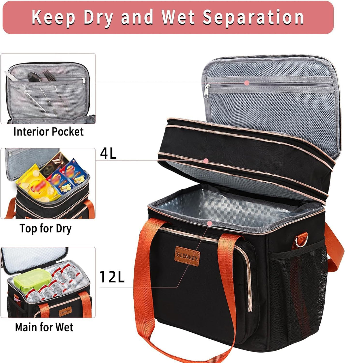 Expandable Lunch Box Insulated Leakproof Cooler Bag Work Outdoor