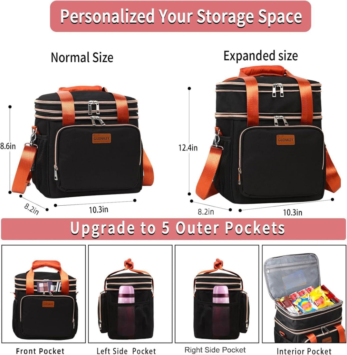 Expandable Lunch Box Insulated Leakproof Cooler Bag Work Outdoor