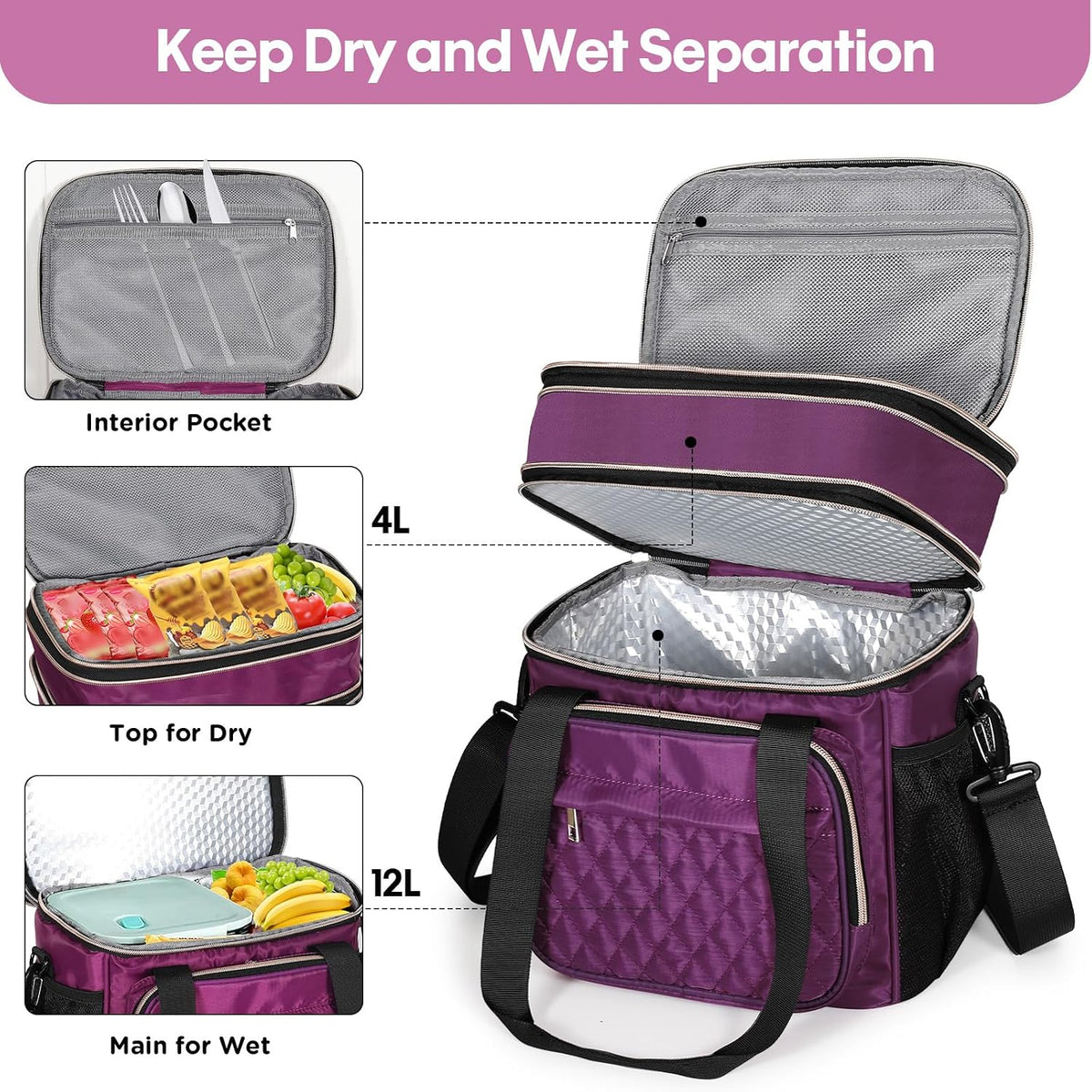 Expandable Lunch Box Insulated Leakproof Cooler Bag Work Outdoor