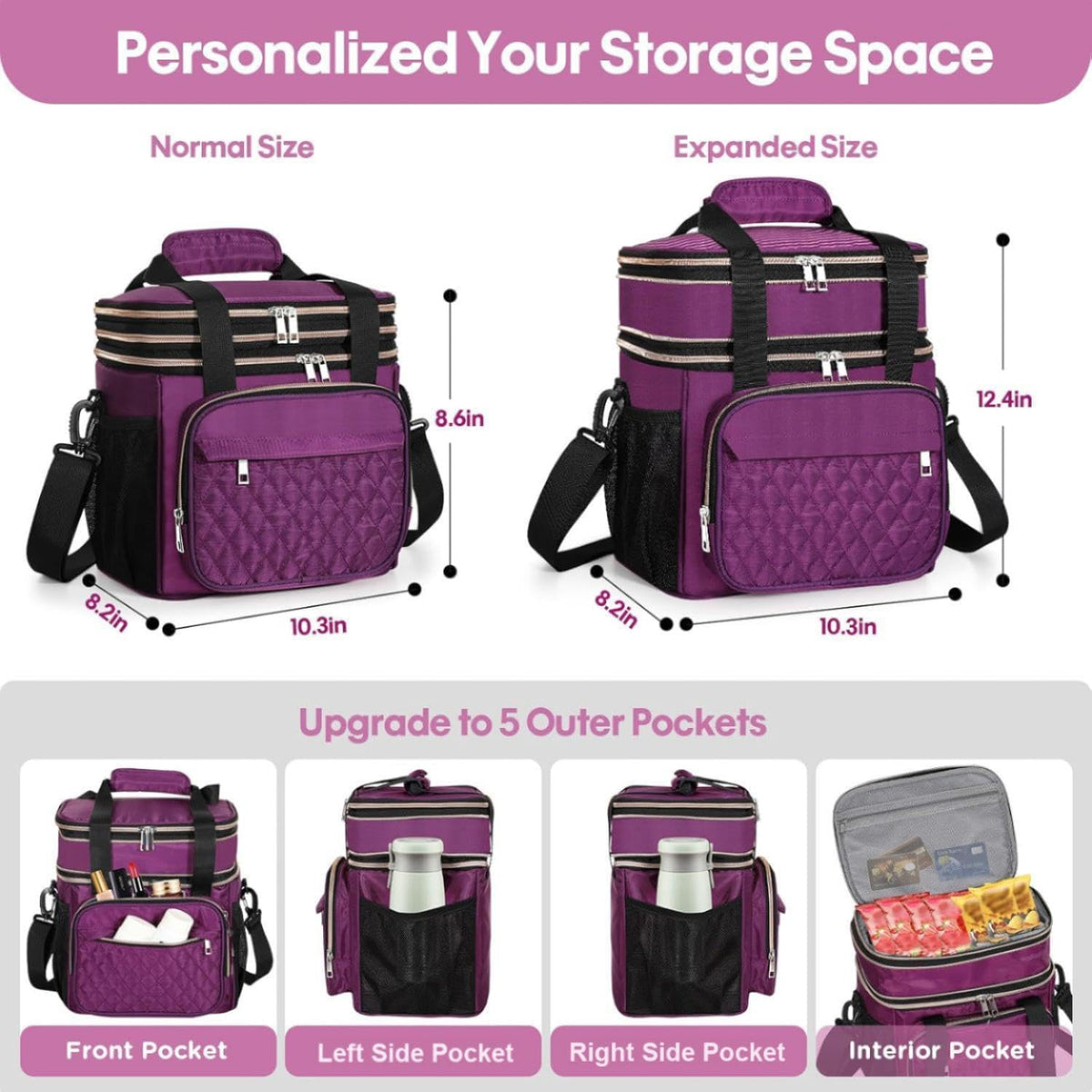 Expandable Lunch Box Insulated Leakproof Cooler Bag Work Outdoor