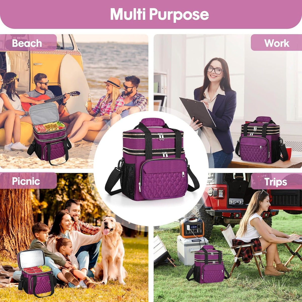 Expandable Lunch Box Insulated Leakproof Cooler Bag Work Outdoor