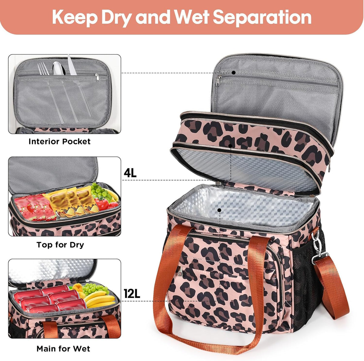 Expandable Lunch Box Insulated Leakproof Cooler Bag Work Outdoor
