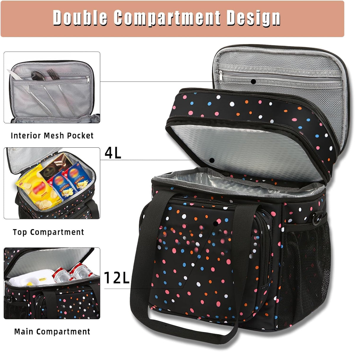Expandable Lunch Box Insulated Leakproof Cooler Bag Work Outdoor
