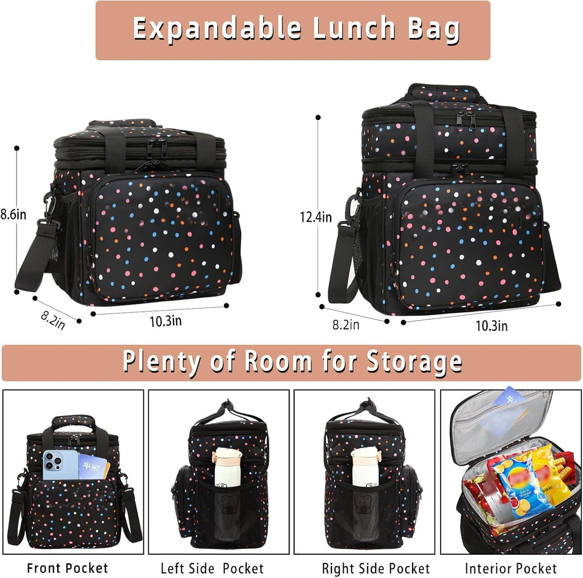 Expandable Lunch Box Insulated Leakproof Cooler Bag Work Outdoor