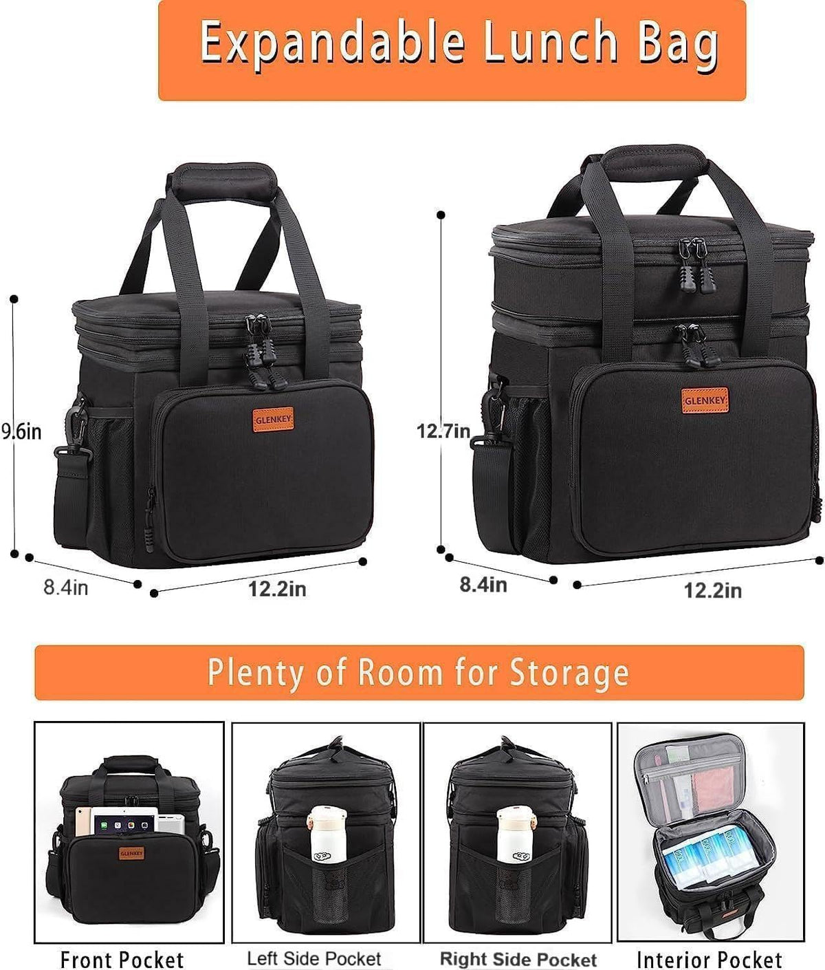 Expandable Lunch Box Insulated Leakproof Cooler Bag Work Outdoor