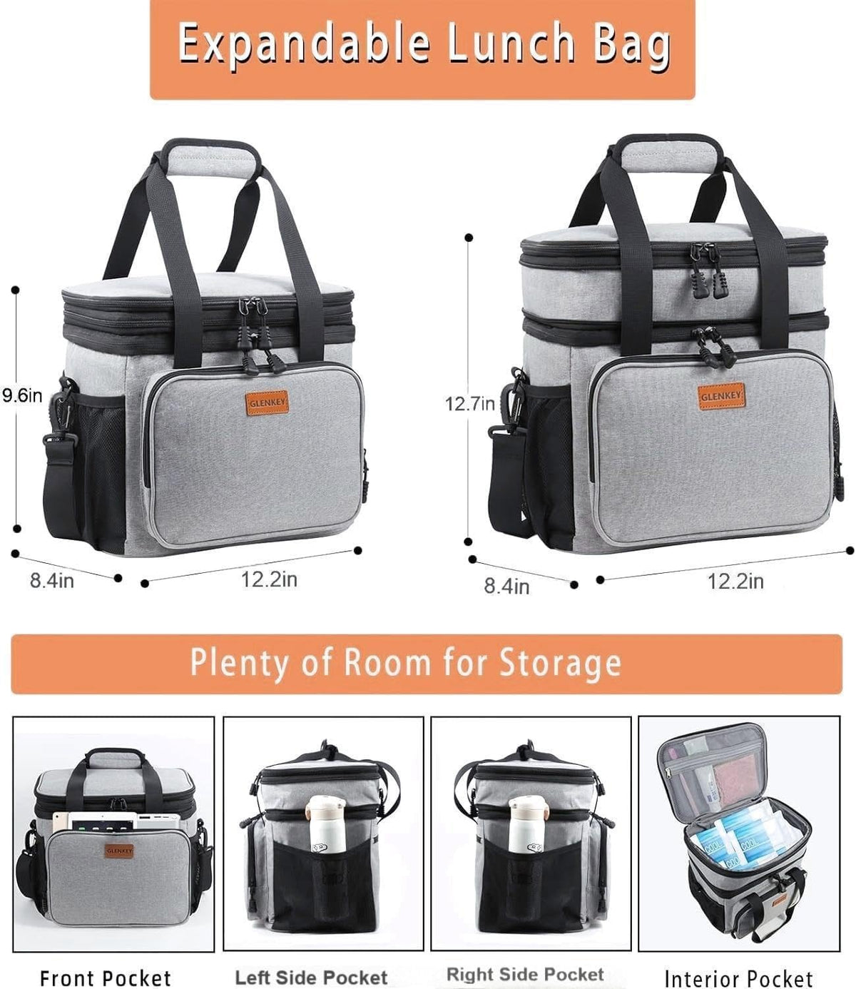 Expandable Lunch Box Insulated Leakproof Cooler Bag Work Outdoor