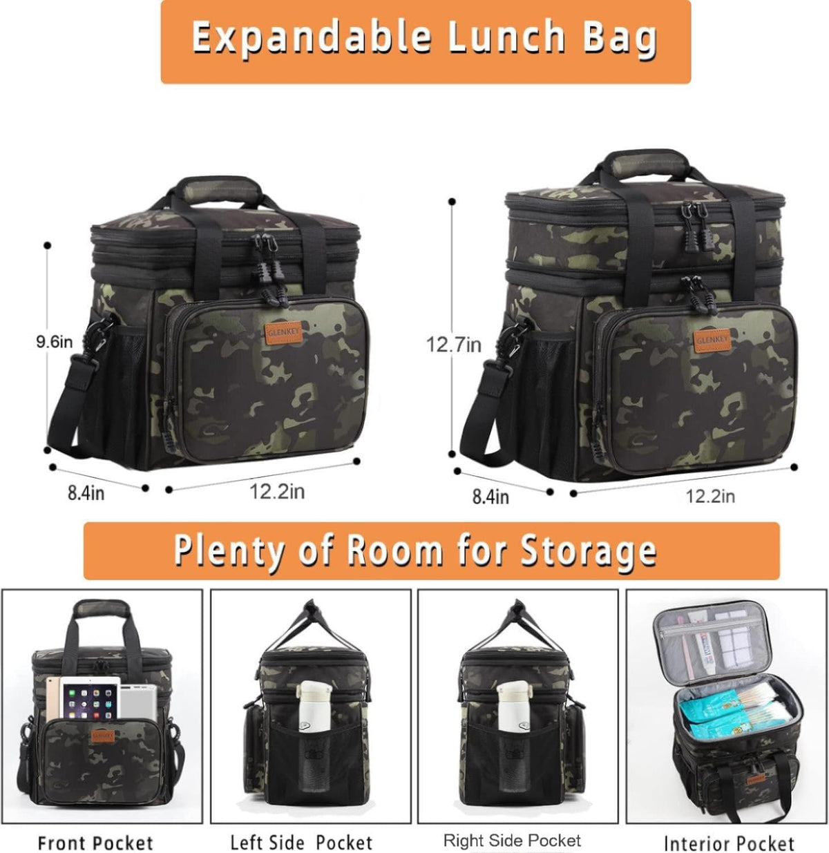 Expandable Lunch Box Insulated Leakproof Cooler Bag Work Outdoor