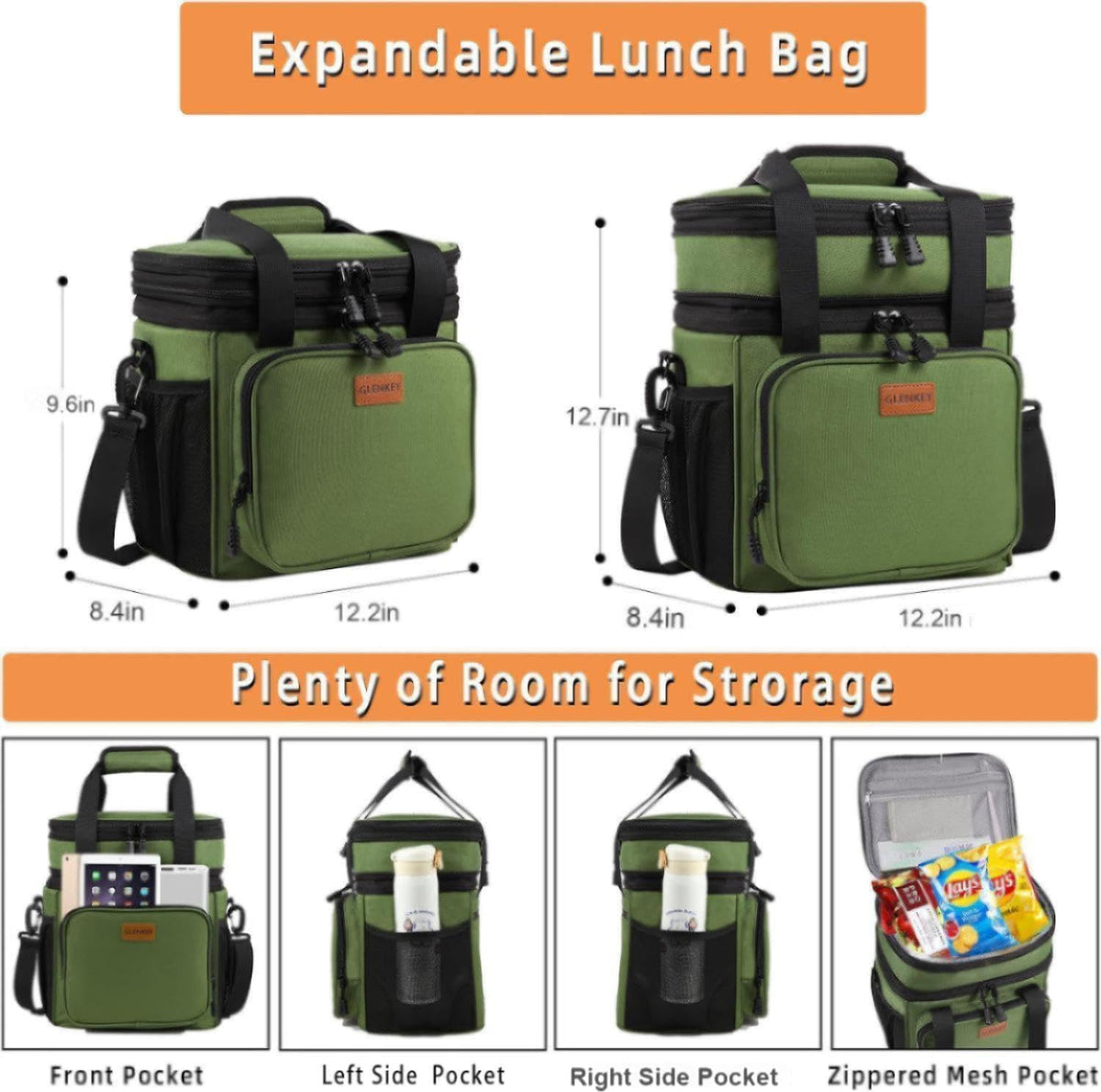 Expandable Lunch Box Insulated Leakproof Cooler Bag Work Outdoor