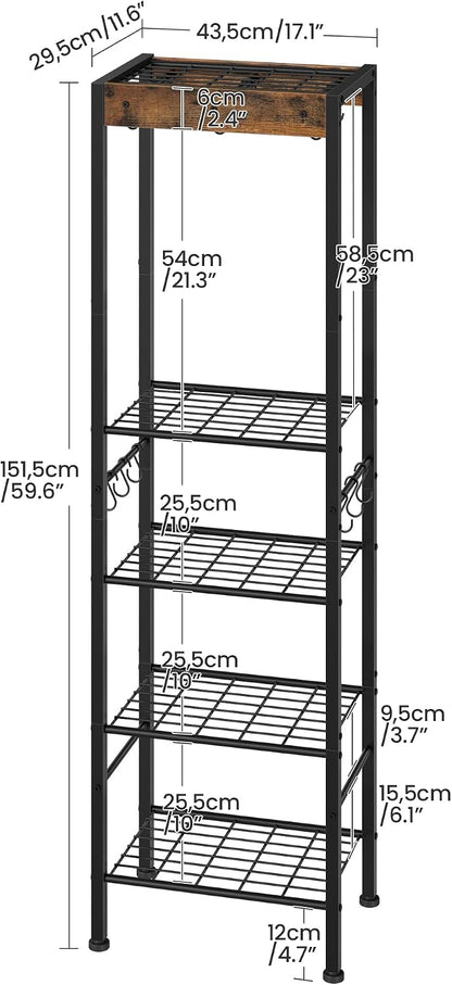 5-Tier Pot Rack, Floorstanding Pots and Pans Organizer, Kitchen Bakers Rack, Kitchen Island Table, Pots and Pans Organizer, Storage Stand, for Living Room, Rustic Brown and Black TPR16BF