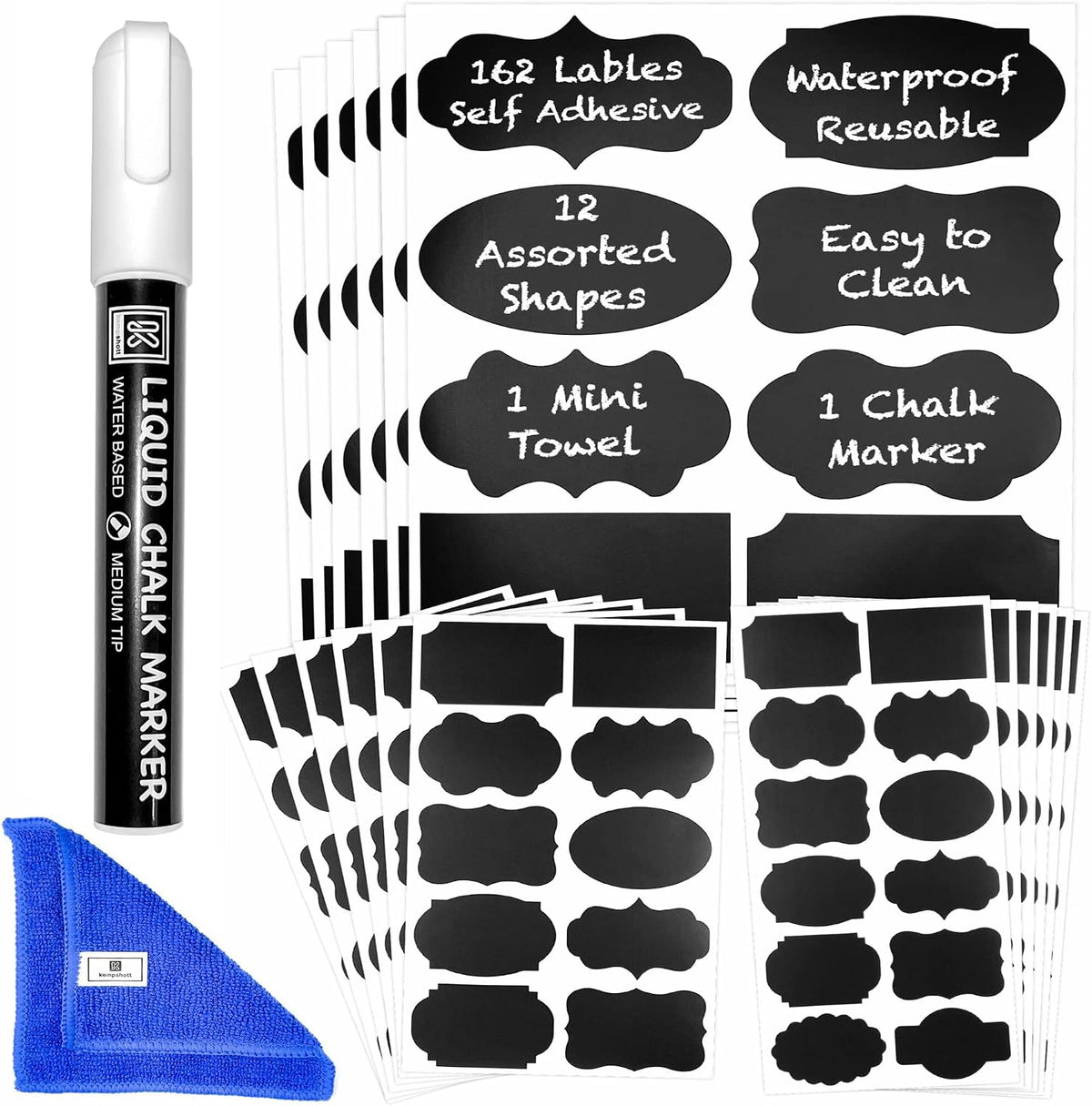 Chalkboard Labels for Jars, 162pcs Waterproof Reusable Stickers with Marker