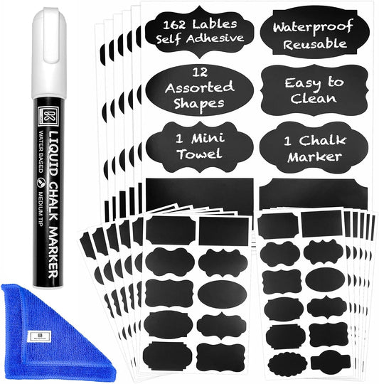 Chalkboard Labels for Jars, 162pcs Waterproof Reusable Stickers with Marker
