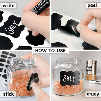 Chalkboard Labels for Jars, 162pcs Waterproof Reusable Stickers with Marker