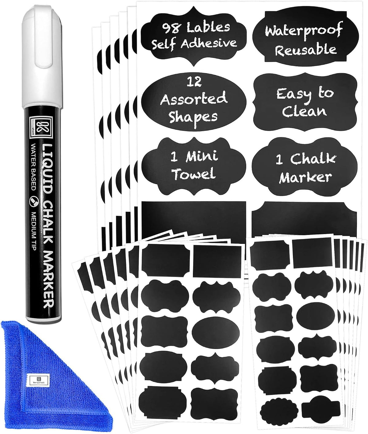 Chalkboard Labels for Jars, 162pcs Waterproof Reusable Stickers with Marker