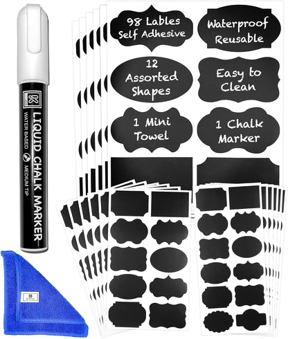 Chalkboard Labels for Jars, 162pcs Waterproof Reusable Stickers with Marker