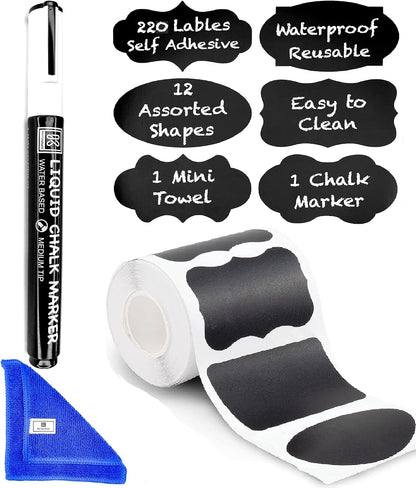 Chalkboard Labels for Jars, 162pcs Waterproof Reusable Stickers with Marker