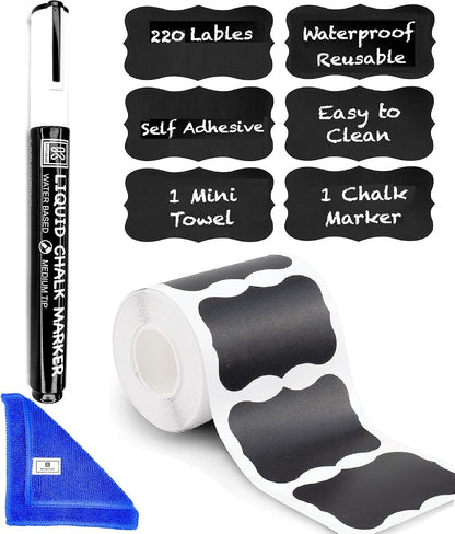 Chalkboard Labels for Jars, 162pcs Waterproof Reusable Stickers with Marker