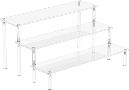 Acrylic Display Risers, 3 Tier Perfume Organizer, Clear Cupcake Stand | Large Shelf Risers for Figures, Dessert Shelves for Party, Display Holder for Decoration and Organizer