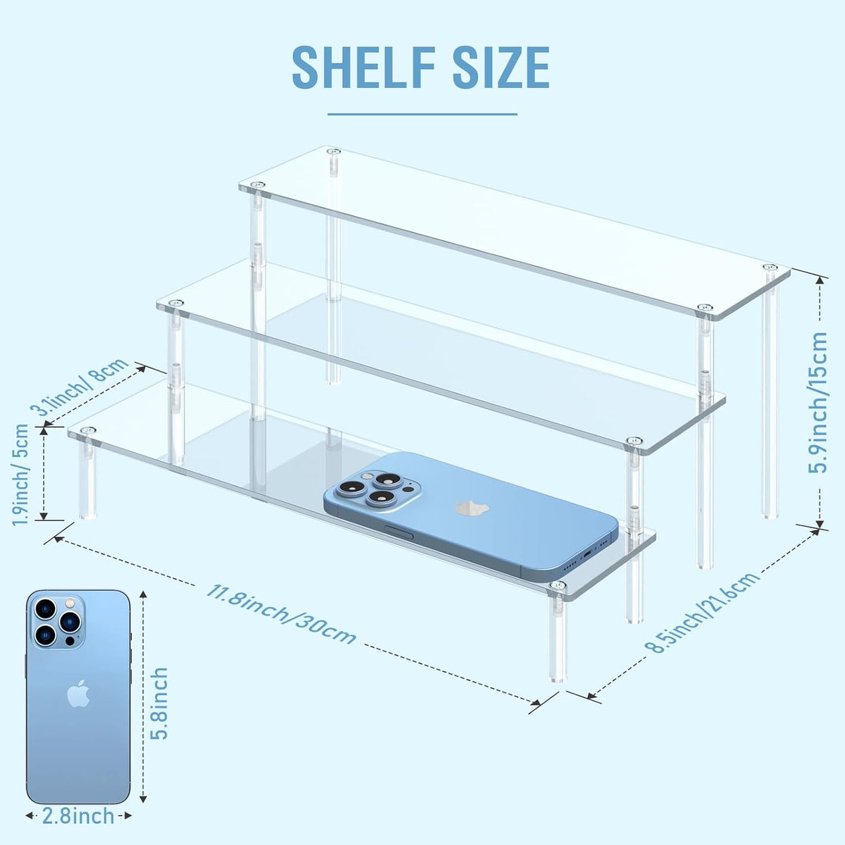 Acrylic Display Risers, 3 Tier Perfume Organizer, Clear Cupcake Stand | Large Shelf Risers for Figures, Dessert Shelves for Party, Display Holder for Decoration and Organizer