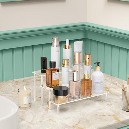 Acrylic Display Risers, 3 Tier Perfume Organizer, Clear Cupcake Stand | Large Shelf Risers for Figures, Dessert Shelves for Party, Display Holder for Decoration and Organizer