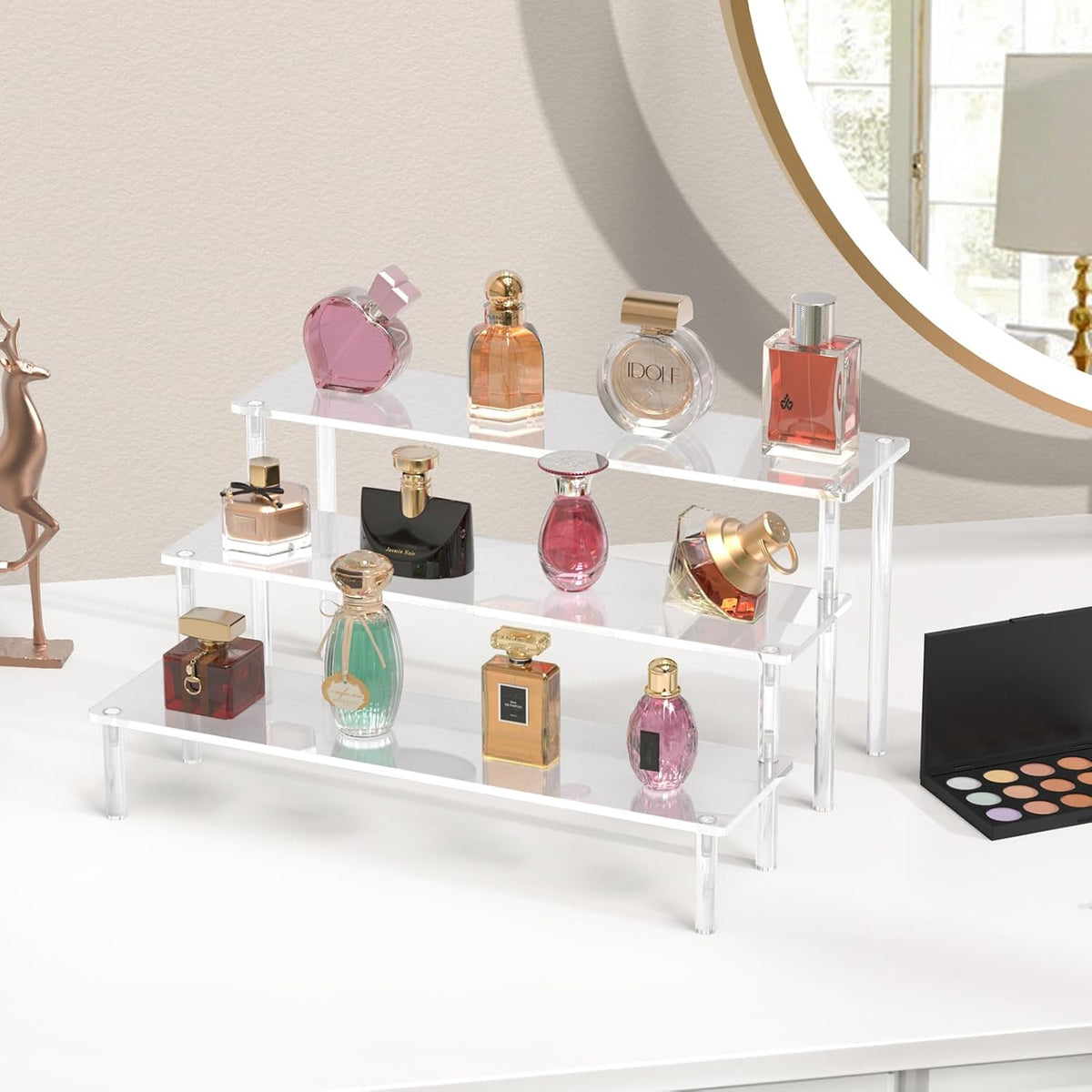 Acrylic Display Risers, 3 Tier Perfume Organizer, Clear Cupcake Stand | Large Shelf Risers for Figures, Dessert Shelves for Party, Display Holder for Decoration and Organizer