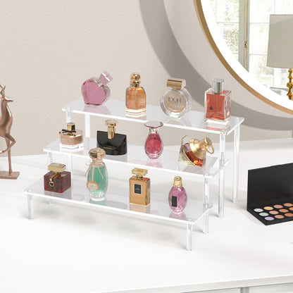Acrylic Display Risers, 3 Tier Perfume Organizer, Clear Cupcake Stand | Large Shelf Risers for Figures, Dessert Shelves for Party, Display Holder for Decoration and Organizer