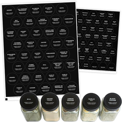 Modern Style Round Black Spice Labels Stickers Preprinted Waterproof - Oil Resistant Kitchen Pantry Labels for Home Improvement - 1.35 Inches Pantry Stickers - Set of 80 (No Jars)