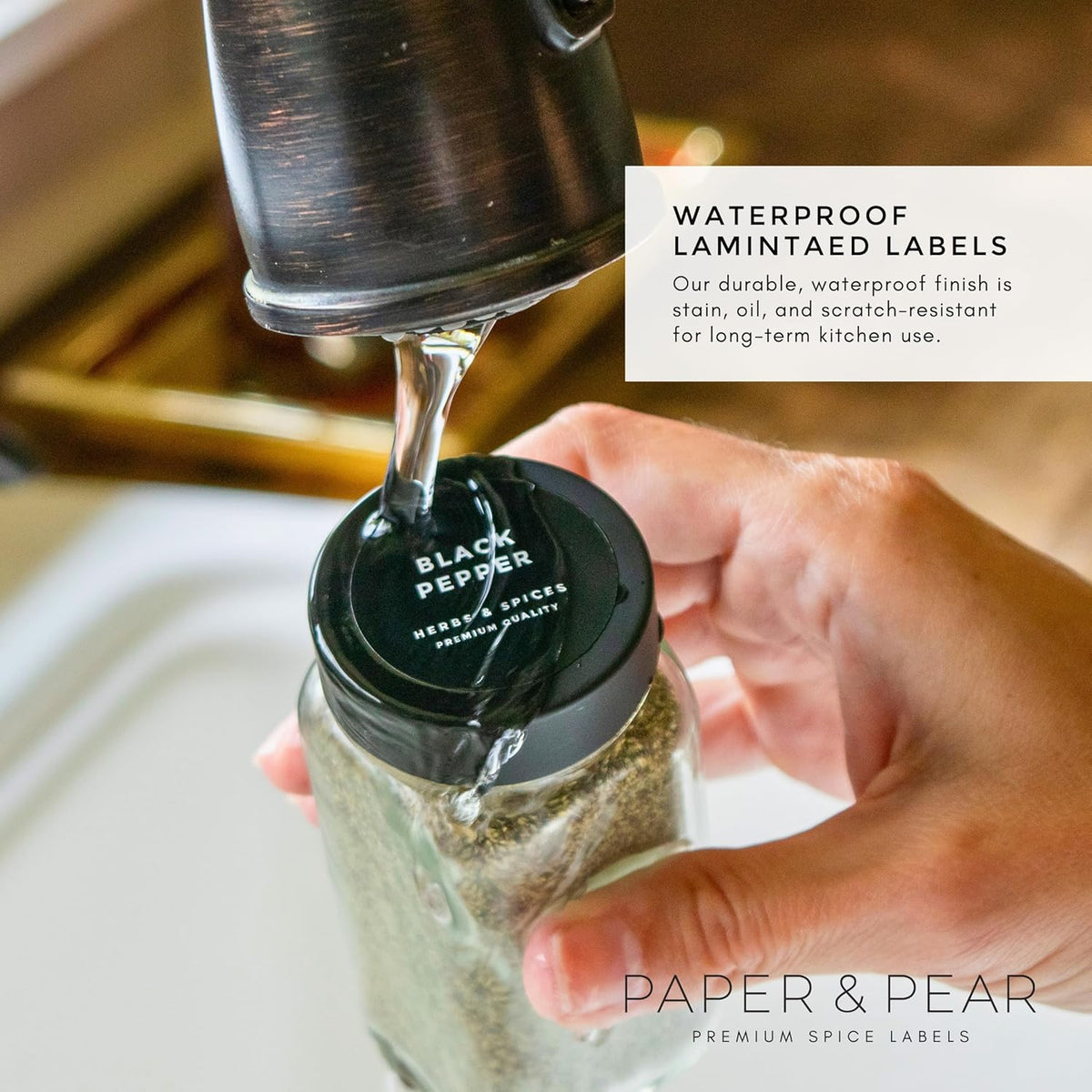 Modern Style Round Black Spice Labels Stickers Preprinted Waterproof - Oil Resistant Kitchen Pantry Labels for Home Improvement - 1.35 Inches Pantry Stickers - Set of 80 (No Jars)