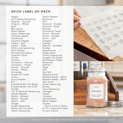 Modern Style Round Black Spice Labels Stickers Preprinted Waterproof - Oil Resistant Kitchen Pantry Labels for Home Improvement - 1.35 Inches Pantry Stickers - Set of 80 (No Jars)