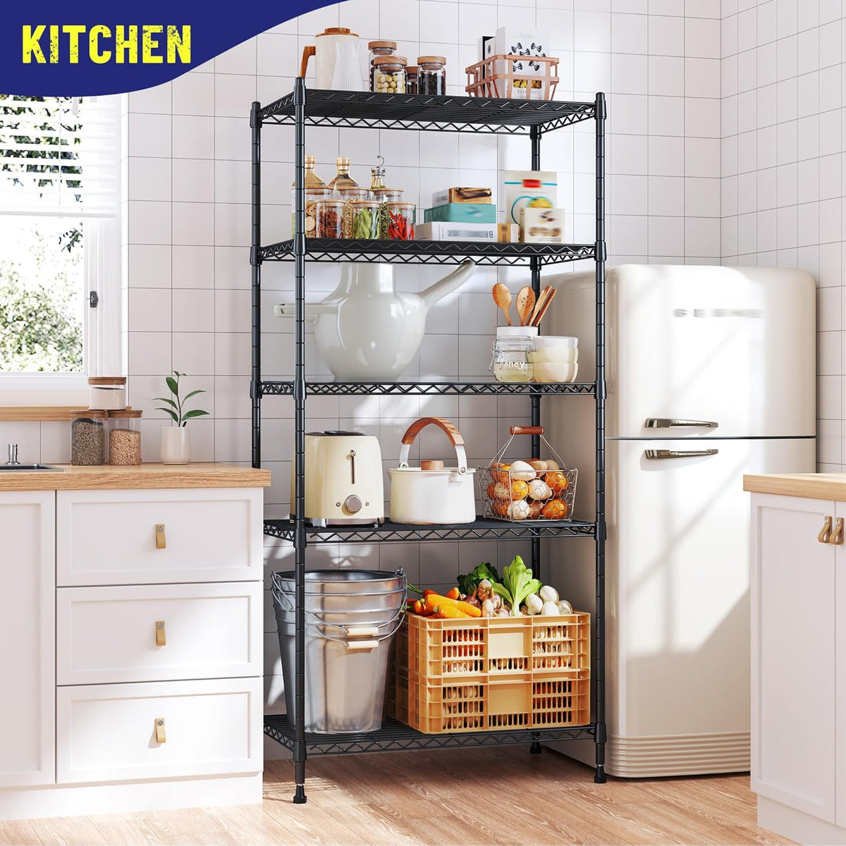 5-Tier 1010LBS Adjustable Narrow Storage Shelves, for Kitchen