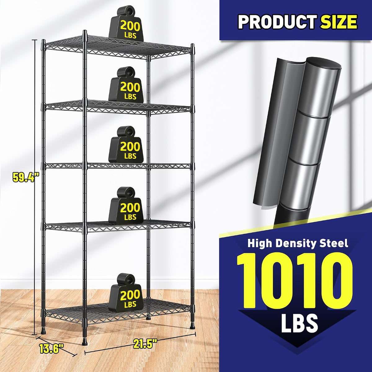 5-Tier 1010LBS Adjustable Narrow Storage Shelves, for Kitchen