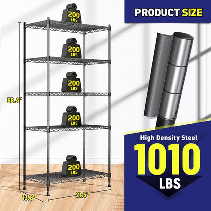 5-Tier 1010LBS Adjustable Narrow Storage Shelves, for Kitchen