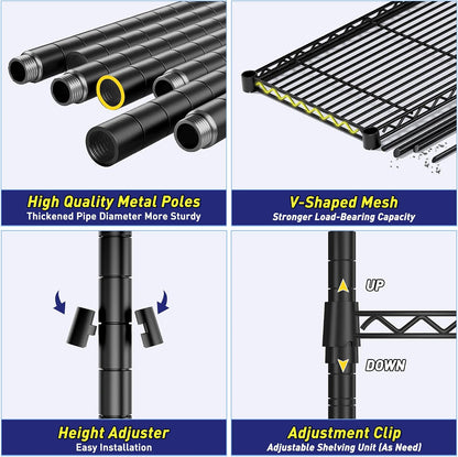 5-Tier 1010LBS Adjustable Narrow Storage Shelves, for Kitchen