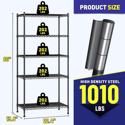 5-Tier 1010LBS Adjustable Narrow Storage Shelves, for Kitchen