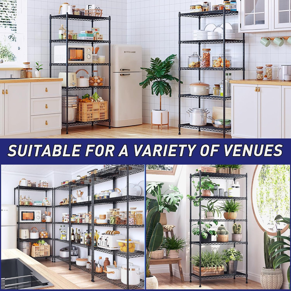 5-Tier 1010LBS Adjustable Narrow Storage Shelves, for Kitchen