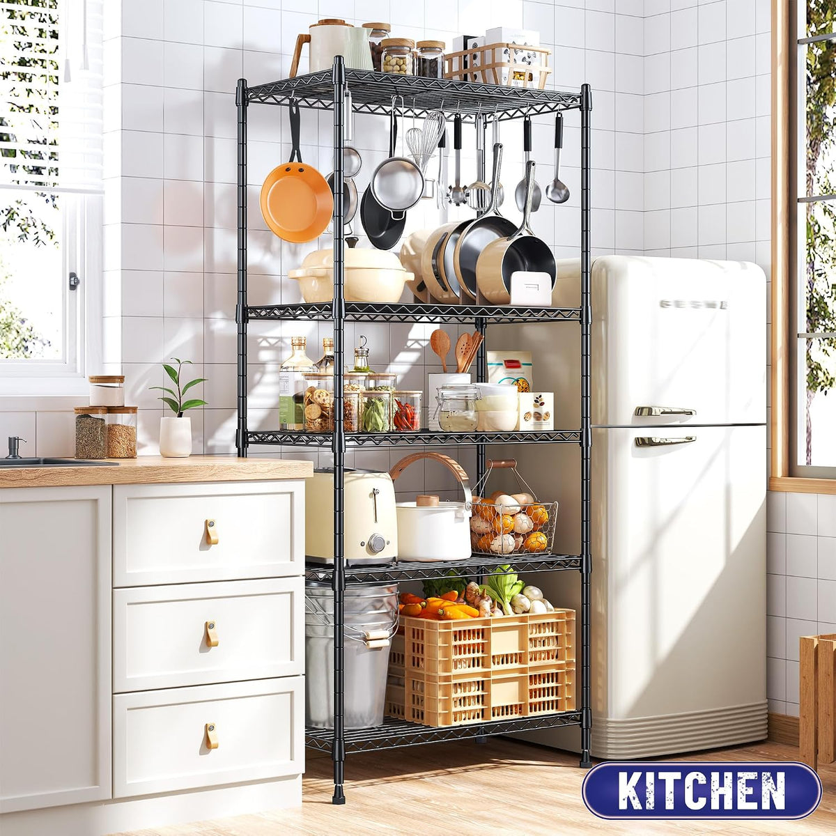 5-Tier 1010LBS Adjustable Narrow Storage Shelves, for Kitchen