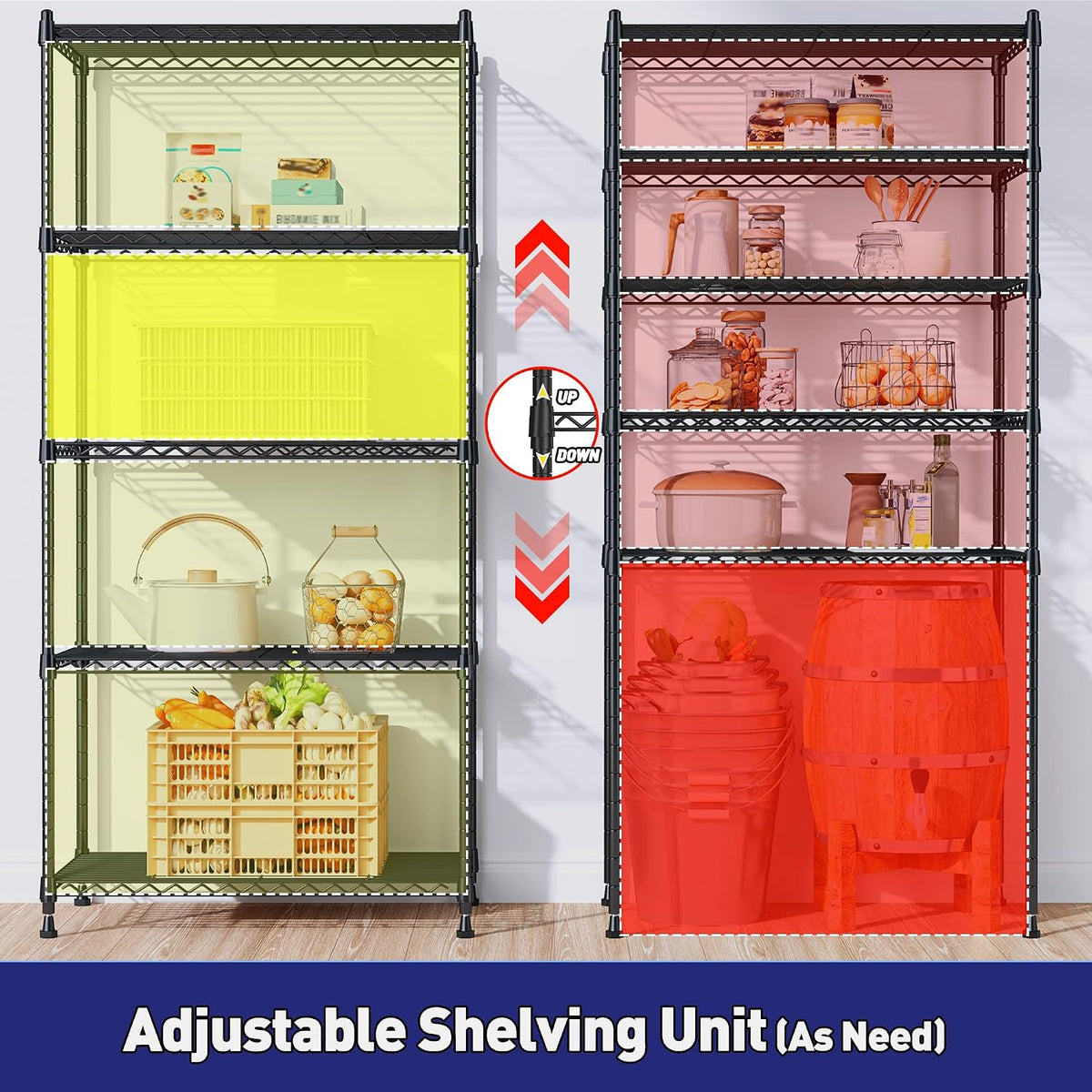 5-Tier 1010LBS Adjustable Narrow Storage Shelves, for Kitchen