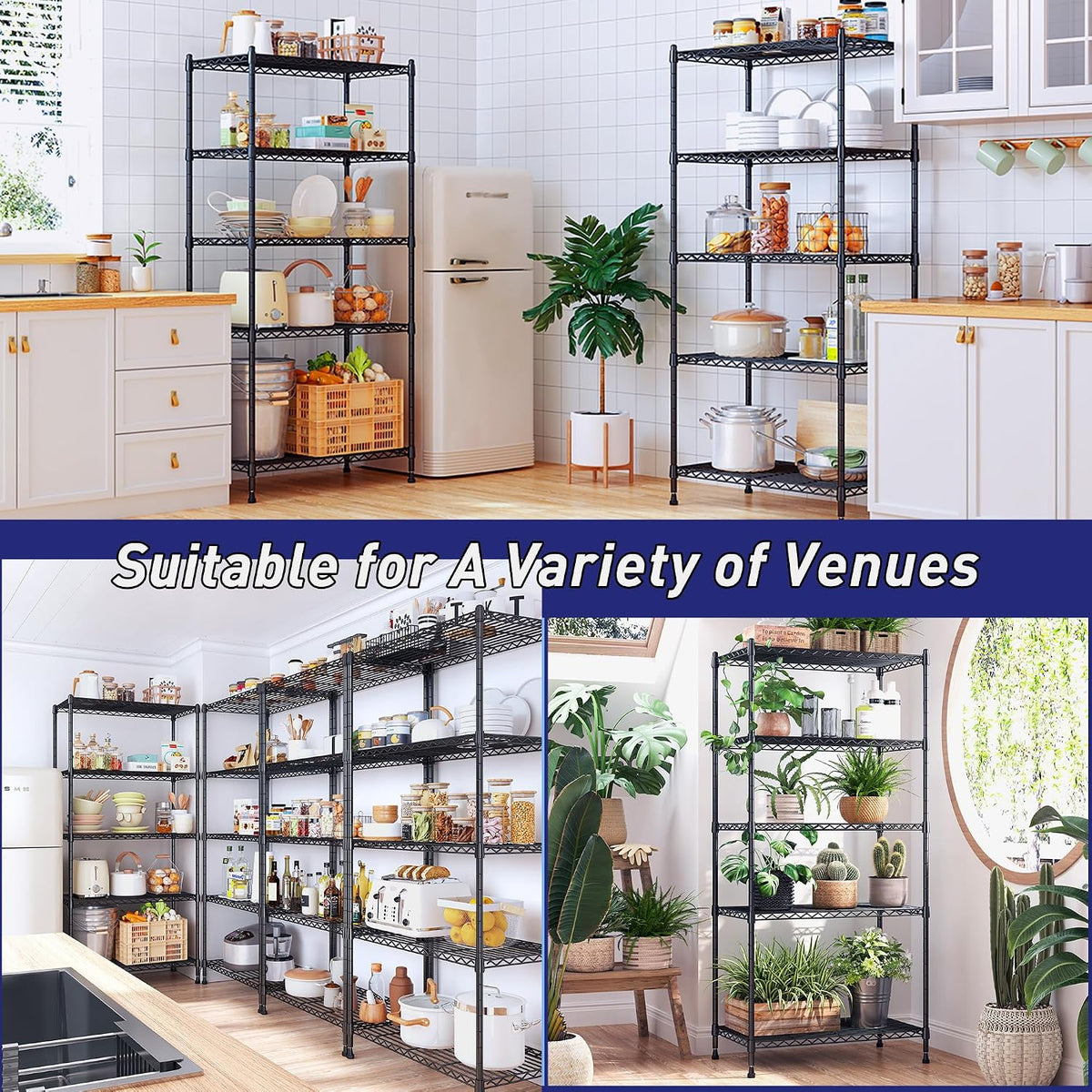 5-Tier 1010LBS Adjustable Narrow Storage Shelves, for Kitchen