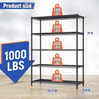 5-Tier 1010LBS Adjustable Narrow Storage Shelves, for Kitchen