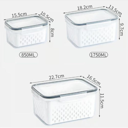 4 in 1 Food Storage Container, Fruit Storage Containers for Fridge, Produce Storage Containers with Lid and Strainer, Including Drain Basket, Multipurpose Large Fruit Containers for Fridge (3PC-White)