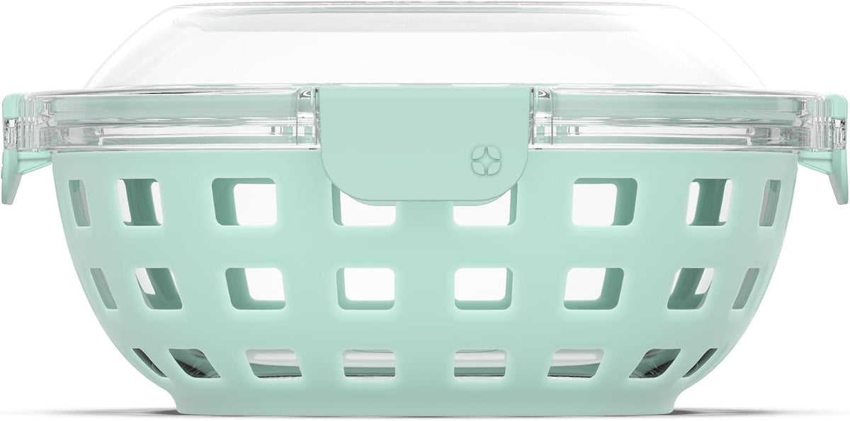 DuraGlass Food Storage Glass Lunch Bowl - Meal Prep Container with Silicone Sleeve and Airtight Lid, 5 Cup, Yucca