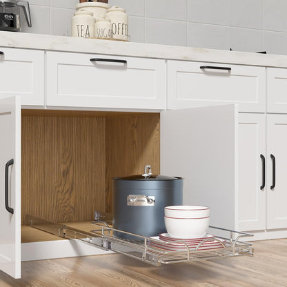 Pull Out Cabinet Organizer 2 Pack (12" W x 21" D), Pull out Shelves 1 Tier, Cabinet Slide Out Shelves for Base Cabinet Organization in Kitchen Bathroom Pantry, Bottom Mount, Chrome Finish