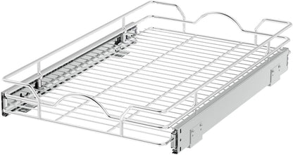 Pull Out Cabinet Organizer 2 Pack (12" W x 21" D), Pull out Shelves 1 Tier, Cabinet Slide Out Shelves for Base Cabinet Organization in Kitchen Bathroom Pantry, Bottom Mount, Chrome Finish