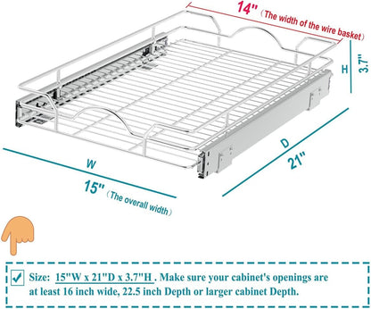 Pull Out Cabinet Organizer 2 Pack (12" W x 21" D), Pull out Shelves 1 Tier, Cabinet Slide Out Shelves for Base Cabinet Organization in Kitchen Bathroom Pantry, Bottom Mount, Chrome Finish