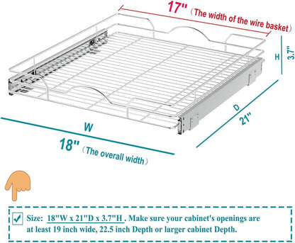 Pull Out Cabinet Organizer 2 Pack (12" W x 21" D), Pull out Shelves 1 Tier, Cabinet Slide Out Shelves for Base Cabinet Organization in Kitchen Bathroom Pantry, Bottom Mount, Chrome Finish