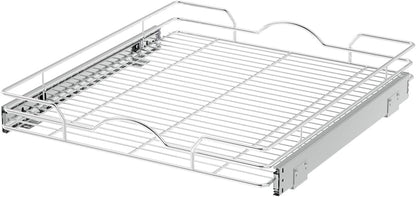 Pull Out Cabinet Organizer 2 Pack (12" W x 21" D), Pull out Shelves 1 Tier, Cabinet Slide Out Shelves for Base Cabinet Organization in Kitchen Bathroom Pantry, Bottom Mount, Chrome Finish