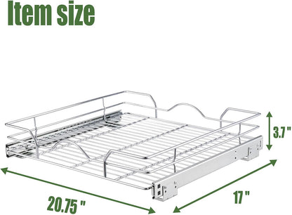 Pull Out Cabinet Organizer 2 Pack (12" W x 21" D), Pull out Shelves 1 Tier, Cabinet Slide Out Shelves for Base Cabinet Organization in Kitchen Bathroom Pantry, Bottom Mount, Chrome Finish
