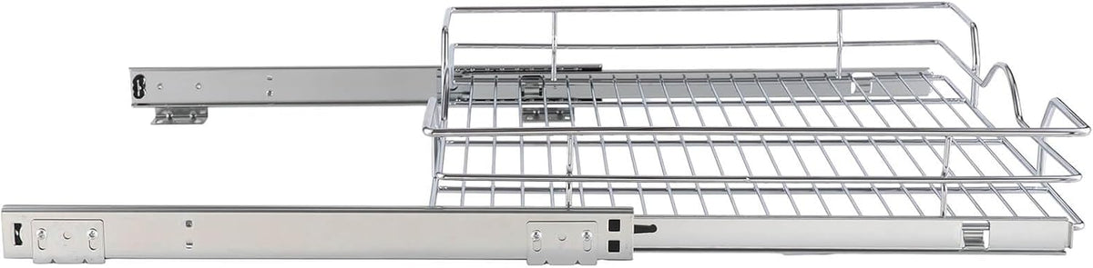 Pull Out Cabinet Organizer 2 Pack (12" W x 21" D), Pull out Shelves 1 Tier, Cabinet Slide Out Shelves for Base Cabinet Organization in Kitchen Bathroom Pantry, Bottom Mount, Chrome Finish